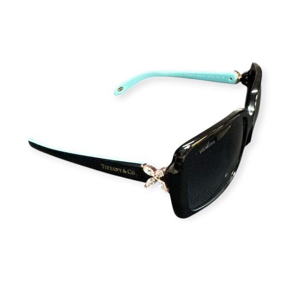 Tiffany & Co TF4047-B Black Polarized Sunglasses Flower Crystal Accent Rare VTG main image 7